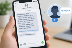Supporting illustration: Scams and impersonation AI makes it easier to produce polished phishing messages, fake customer-support conversations, and synthetic voices. Poor spelling is no longer a reliable warning sign. A convi